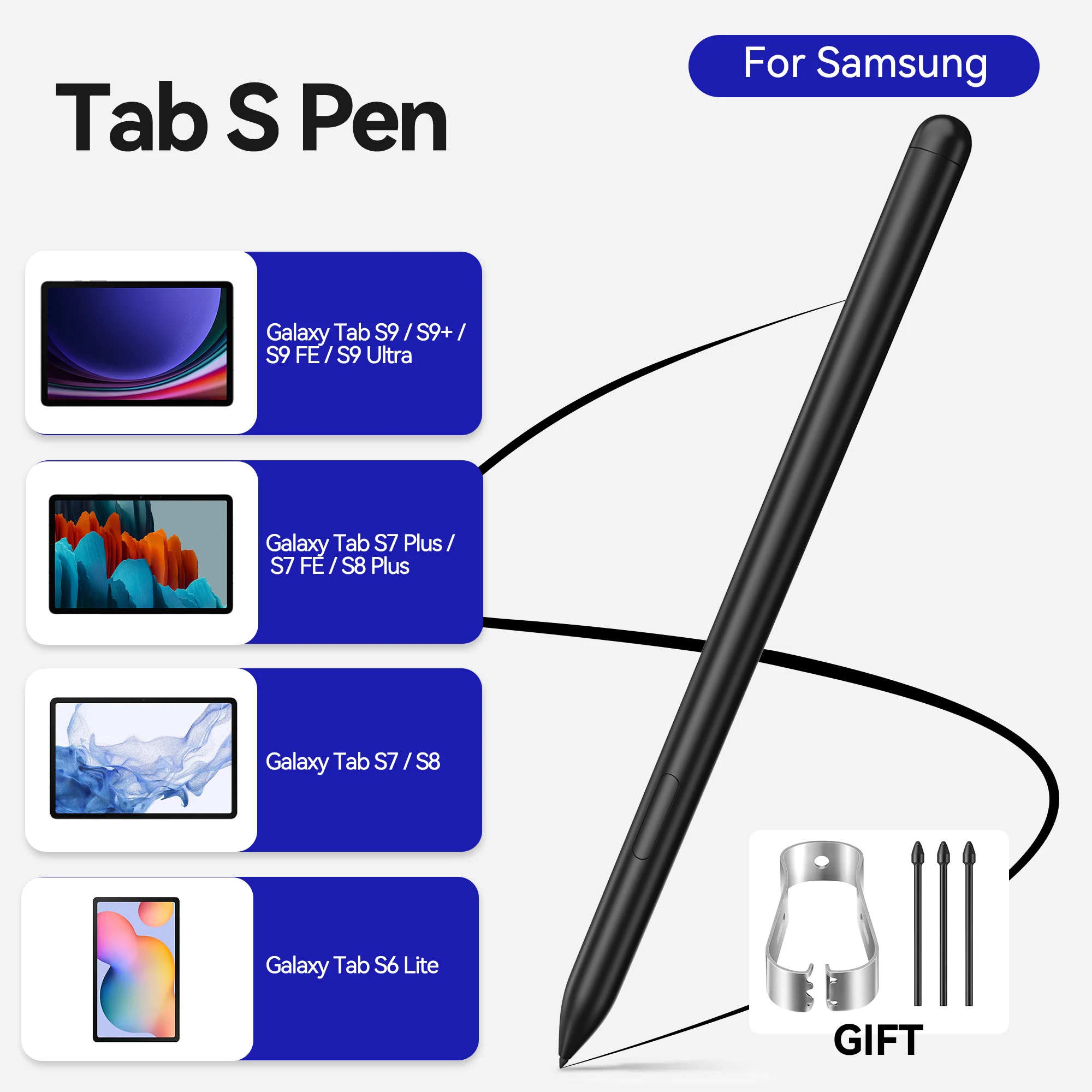 

Official S Pen Stylus Touch Pen For Samsung Galaxy Tab S6 Lite, S7, S7+, S8, S8+, S8 Ultra, S9, S9+, S9 Ultra, with 3 Tips Black