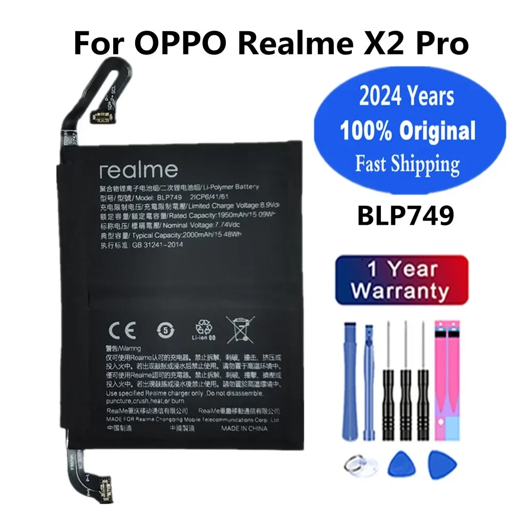 2024 Years 1+ Original Battery BLP749 For OPPO Realme X2 Pro X2Pro RMX1931 4000mAh Mobile Phone Bateria Battery + Tools