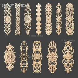 Long strip Carving Natural Wood Appliques For Furniture Cabinet Unpainted Wooden Mouldings Decal Vintage Decoration Accessories