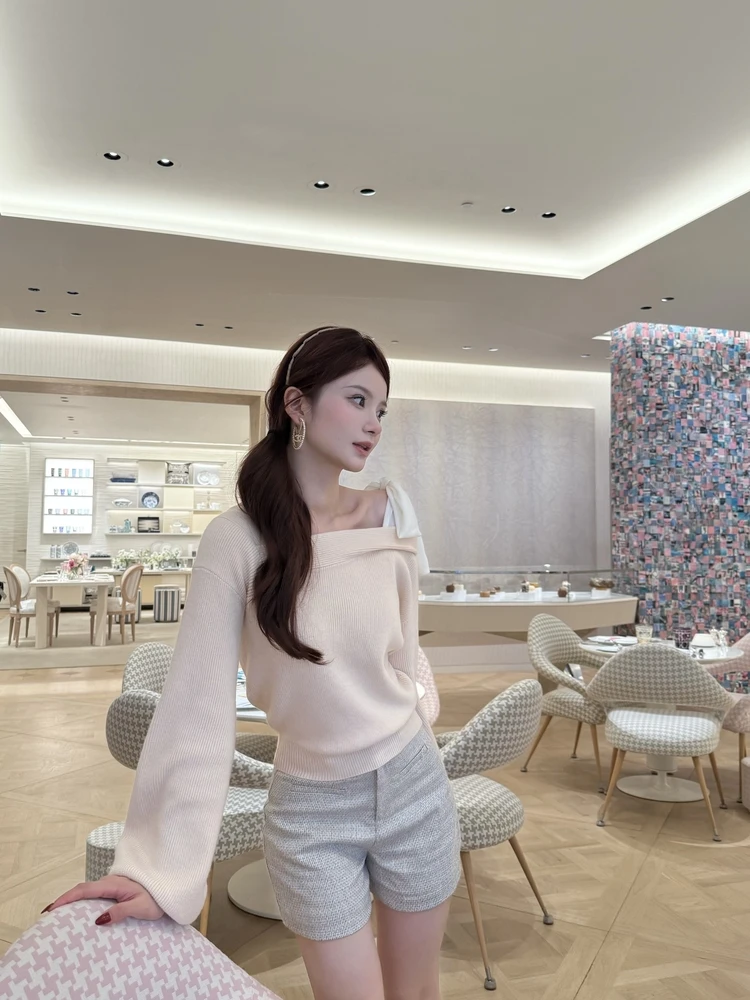 

Вязаный топ Wcouture с одной бретелькой, молодежный дизайн, подходит для всех типов фигуры, повседневный, свободный крой, длинный рукав.