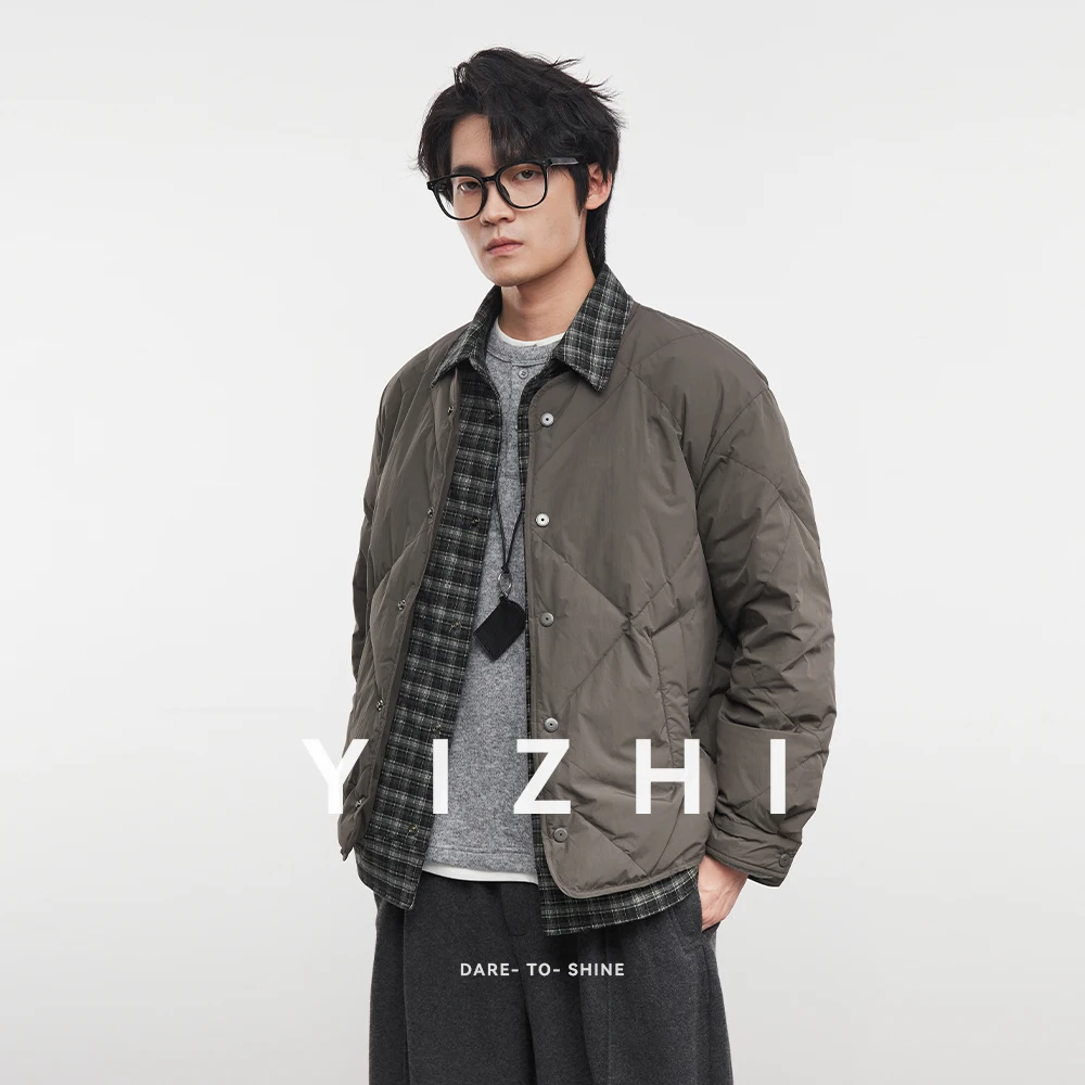 Fashion Men's 90% White Duck Down Faux Two-Piece Plaid Patchwork Lapel Down Jacket 2025 Winter Men's Warm Outerwear Jacket