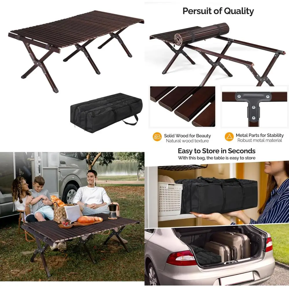 

Компактный складной стол для кемпинга и пикника - легкий, портативный, для использования на природе, путешествий, походов, на заднем дворе, простая установка, коричневый