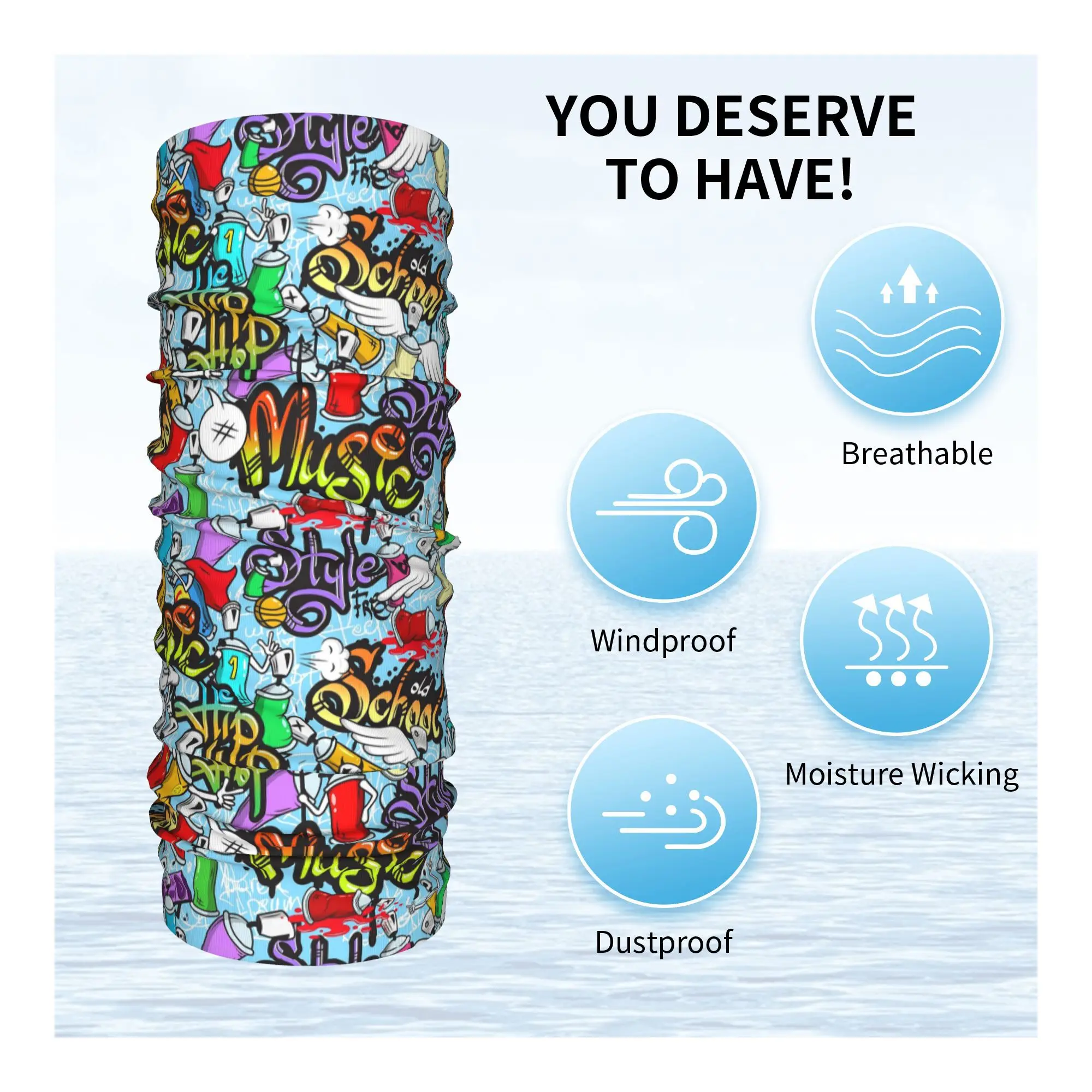 الهيب هوب الموسيقى الكتابة على الجدران باندانا الرقبة الجراب مطبوعة الوجه وشاح متعدد الوظائف أغطية الرأس المشي لمسافات طويلة الصيد للجنسين الكبار تنفس