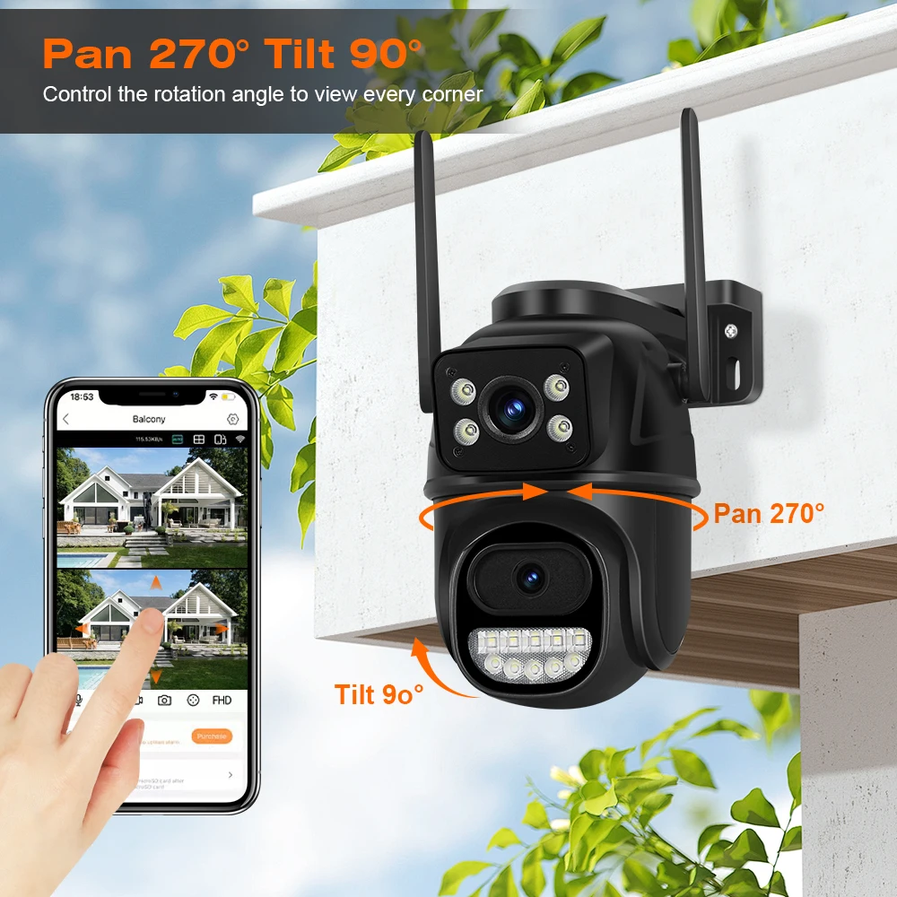 8MP 4K Wifi Camera Dual Lens Ai Auto Tracking Waterproof Security CCTV Video Surveillance Camera Police Light Alarm IP Camera