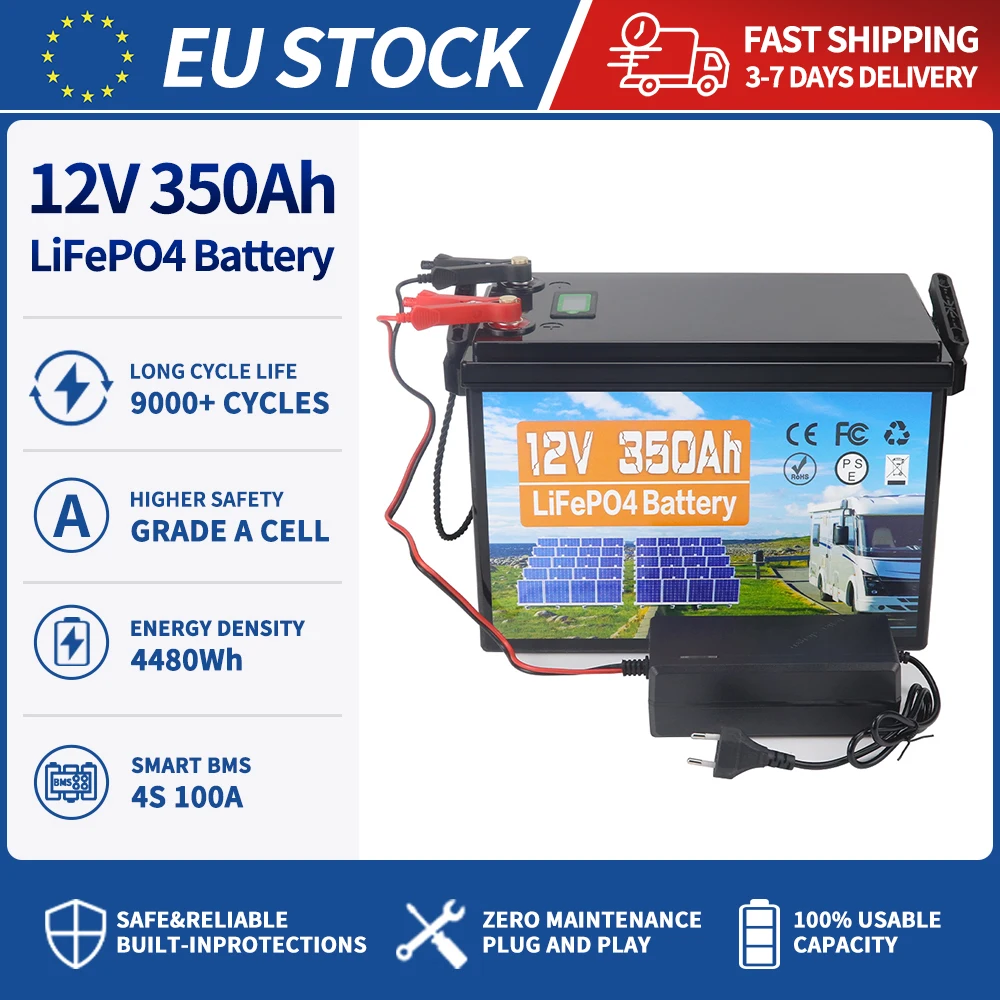 Hoge capaciteit 12V 350AH 3.2V 360Ah Lifepo4 batterij 4-16 stuks Grade A lithium-ijzerfosfaat oplaadbare cellen DIY 12V 24V 48V voor zonne-energie off-grid thuisenergiesysteem RV busjes campers
