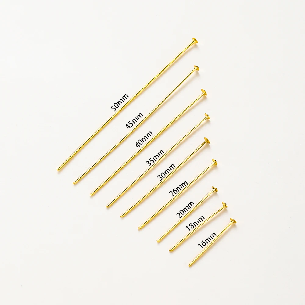 100Pcs/Lot 16-50mm 14K/18K Gold Plated Brass Flat Head Pins for DIY Jewelry Making Findings Accessories Supplies