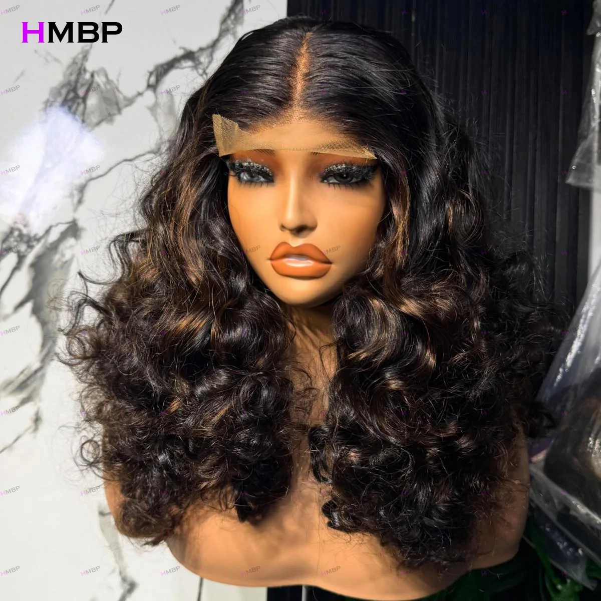 Piano Brown Highlights M Hairline Bouncy Curly Wigs 200 Density 9x6 HD Lace Frontal Wig Pre-Plucked Human Hair Wig For Women Use