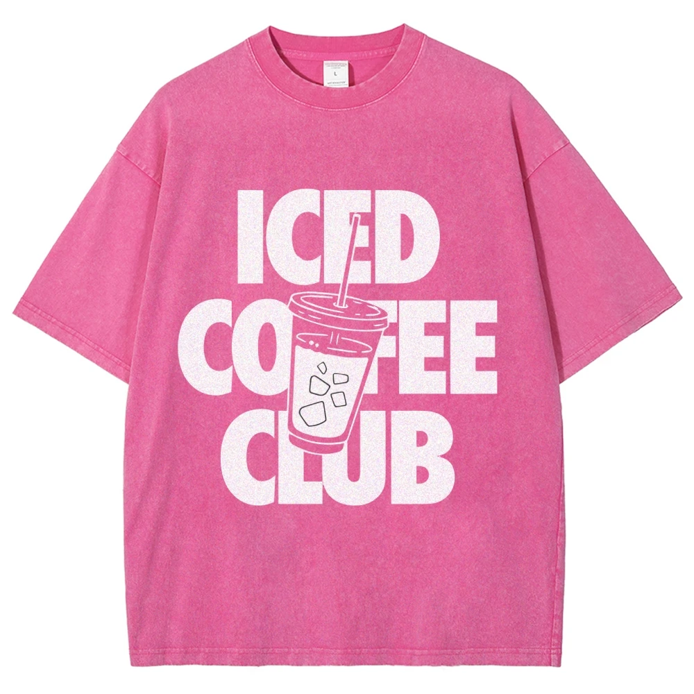 Iced Coffee Club Unisex Fit Washed T-Shirt, Vintage Trendy Stylish Y2k Latter Shirt, Coffee Lover Shirt Gift