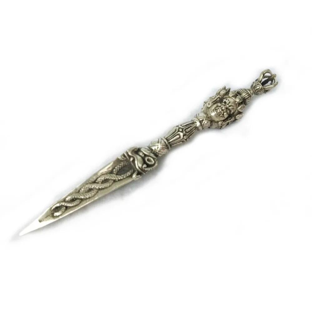 

Long 23CM/9inch Collectible Old Handwork Tibet silver Buddhist Sword /Ritual Dagger statue from tibetan