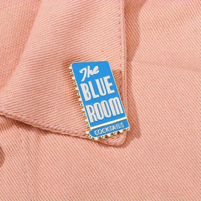 

Elegant Minimalist Alloy Pin Badge - The Blue Room Cocktails Lettering Square & Rectangular Enamel Brooch