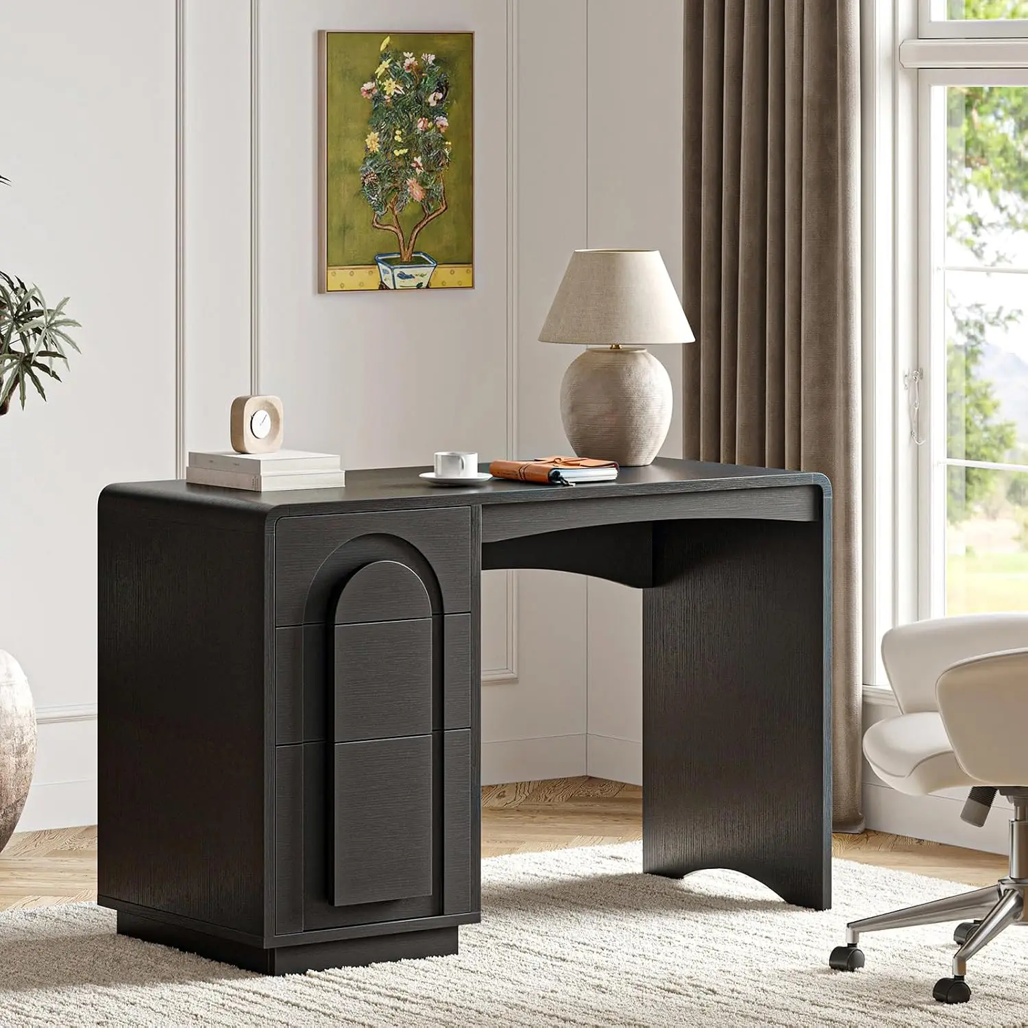 47 Computer Desk with 3 Drawers, Executive Style, Black