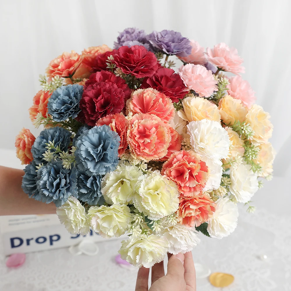 1/3Pieces Of Carnation 28cm Artificial Bouquet Home Room Decoration Stone Bamboo Garden Wedding Deco DIY Bride Holding Flowers