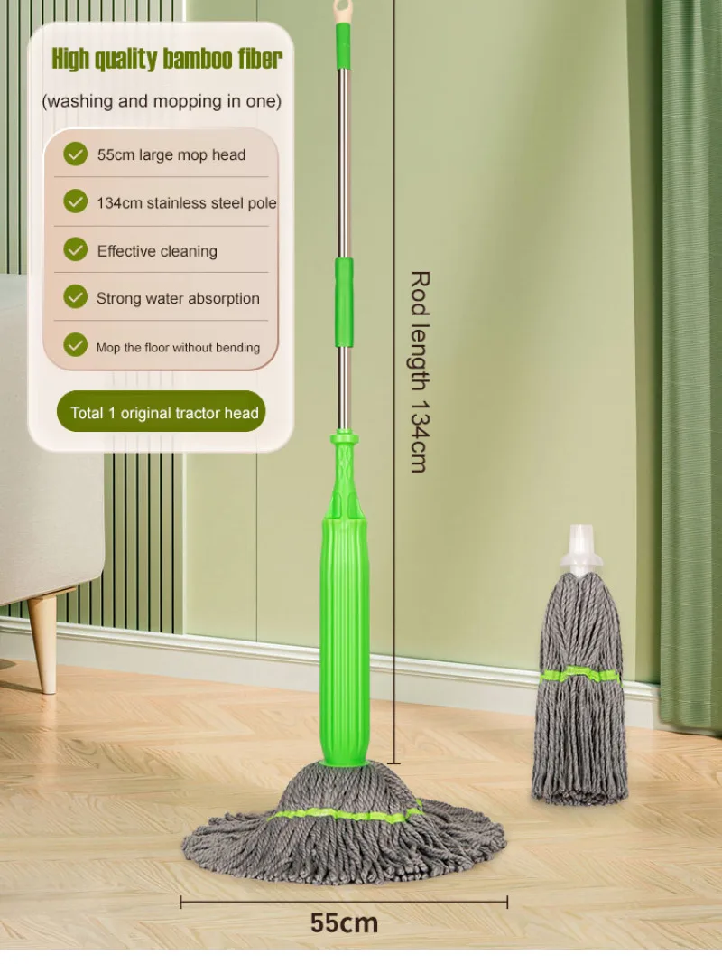 Secondhand super decontamination rotary mop with large dry/wet bamboo fiber handfree dehydration