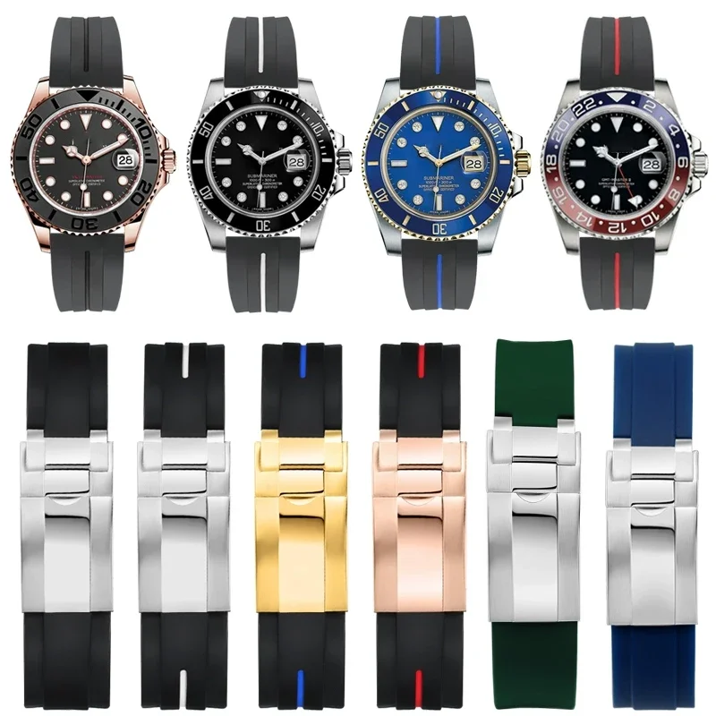 20 مللي متر 21 مللي متر أسود أخضر أزرق منحني نهاية سيليكون المطاط حزام الساعات ل دور حزام RX دايتونا الغواصة GMT اكسبلورر 2 سوار #1