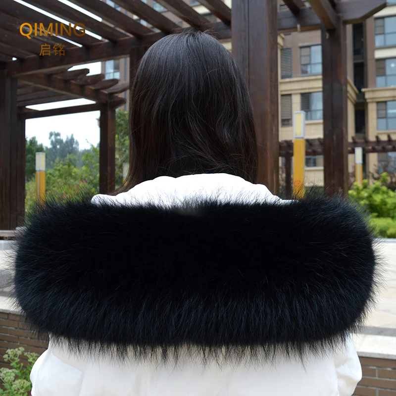 Winter Real Fur Collar Raccoon Fur Scarf Neck Warmer Women Man Natural Fur Hood Trims Female Scarves Coat Hood Decor Fur Shawls