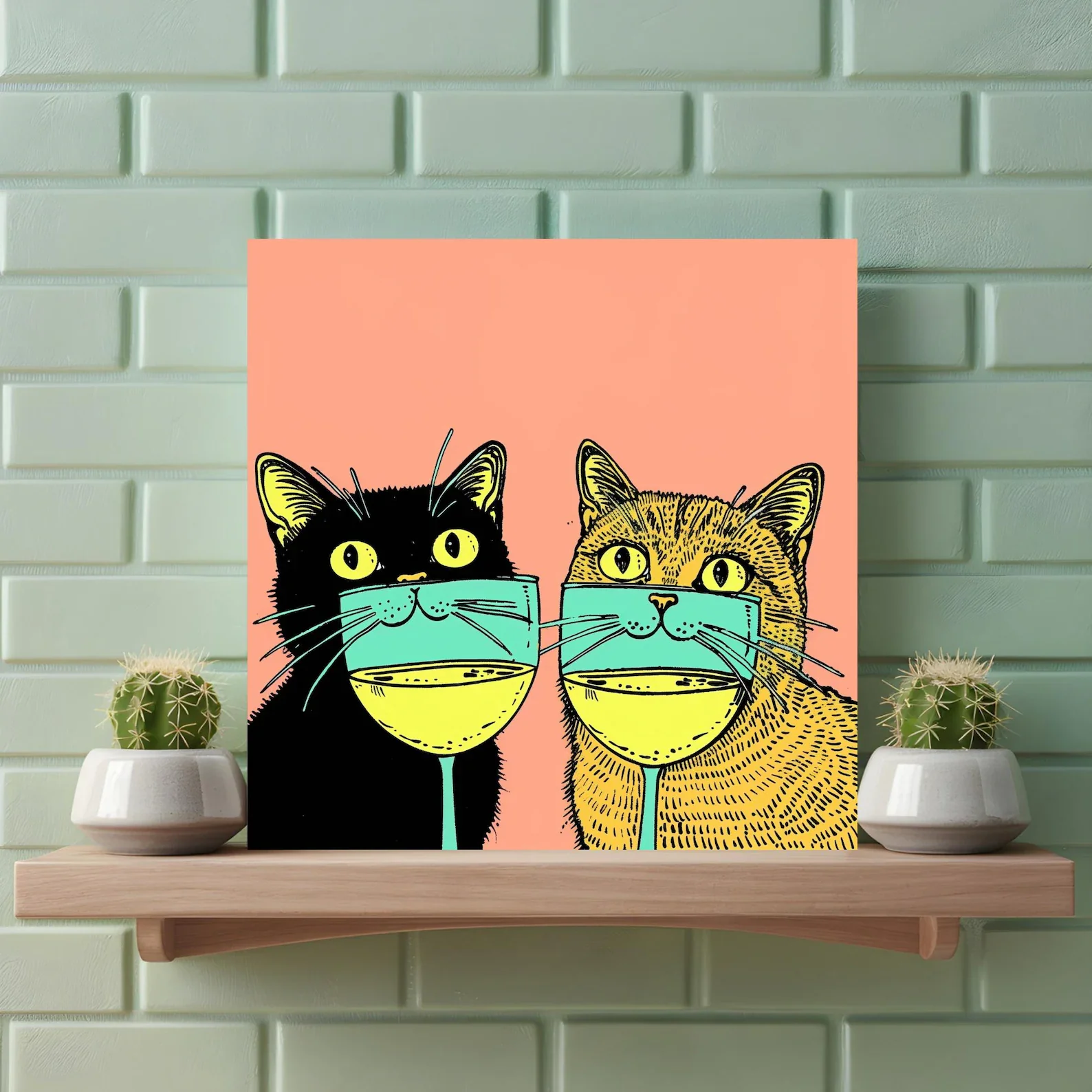 Schwarze Katze, Cocktail-Wandkunst – Retro-Katzenküchendekoration – lustiges Barwagen-Weinkunst-Poster, schrullige Katze, bedrucktes Geschenk für Katzenliebhaber