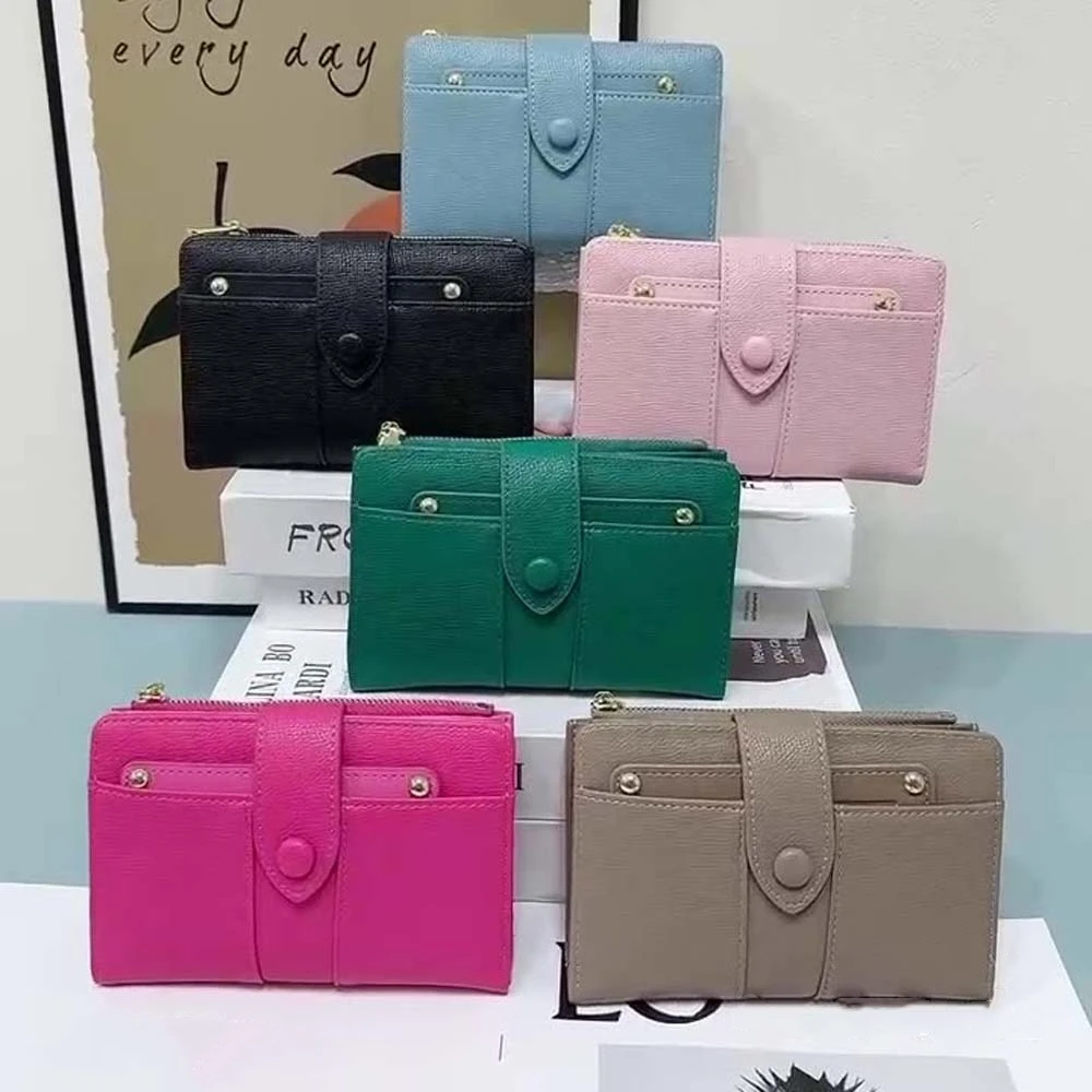 Portable Women Wallet Multiple Card Snap Button Solid Color Card Bag Anti-Splash Water Classic Style Lady Short PU Purses School