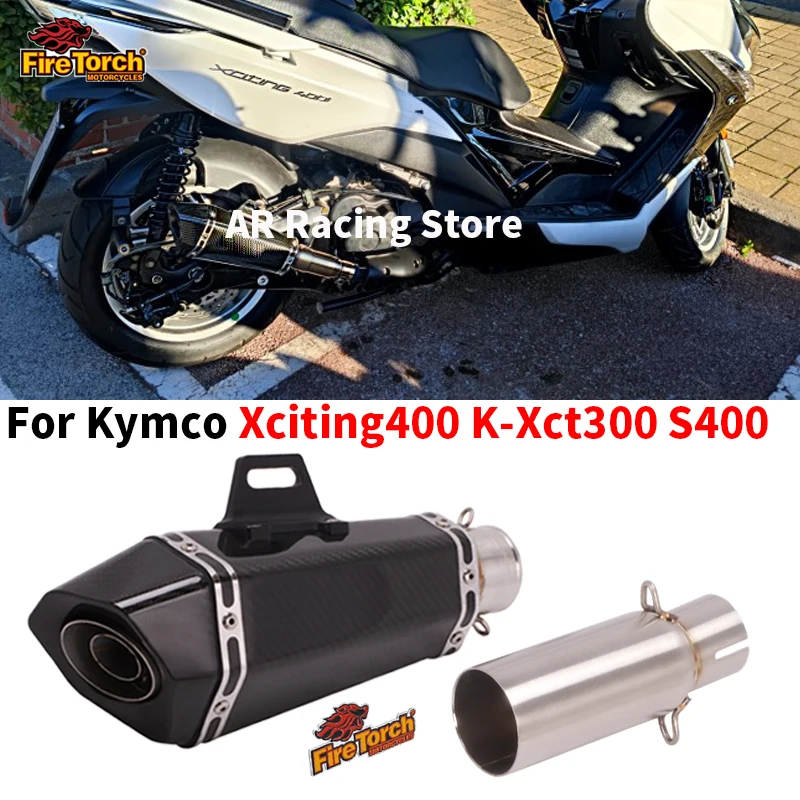 Slip for Kymco Xciting400 K-Xct300 S400 Xciting 400 Motorcycle Escape Moto Exhaust Muffler Pipe Mid Tube Carbon Fiber Muffler