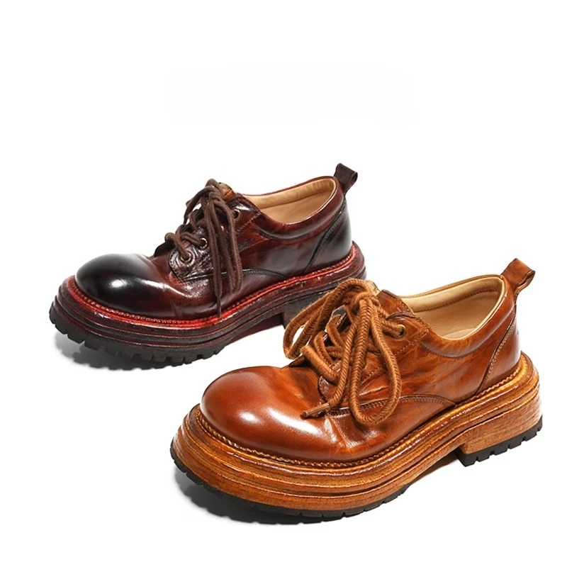 

Handmade Genuine Leather Casual Leather Shoes Men's Round Toe Thick Sole High Quality Dress Work Oxfords Male Commuter Shoes