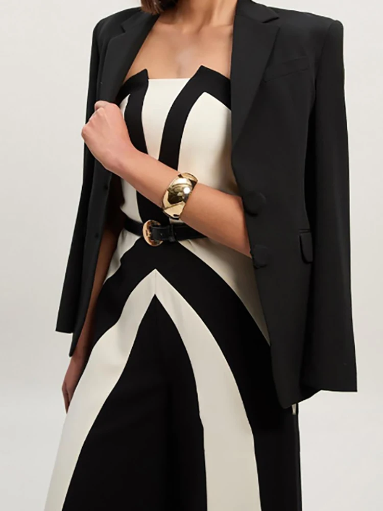 

Elegant Color Blocked Sleeveless Banquet Playsuit Casual Backless Straight Pants Rompers Ladies Sexy Strapless Summer Jumpsuit