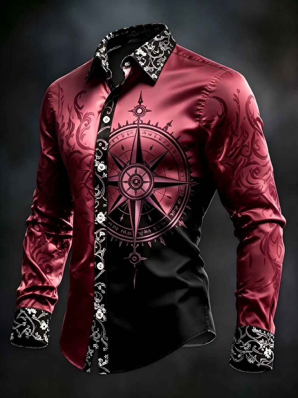 Men's satin printed shirt, new pattern, lightweight and luxurious casual business shirt