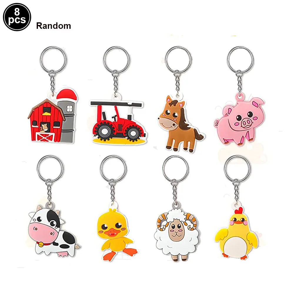 8/16/24Pcs Farm Barnyard Party Supplies Keychains Cute Animal Ornament Toy Pendant Kids Farm Birthday Party Decorations Favors