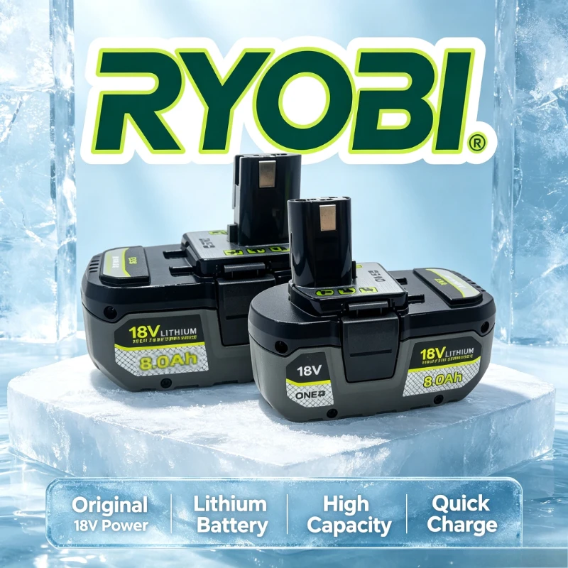 New RYOBI 18V 8.0Ah Lithium Battery Work With P207 Drill Driver P424 Angle Grinder High Power Cordless Power Tool Spare Battery