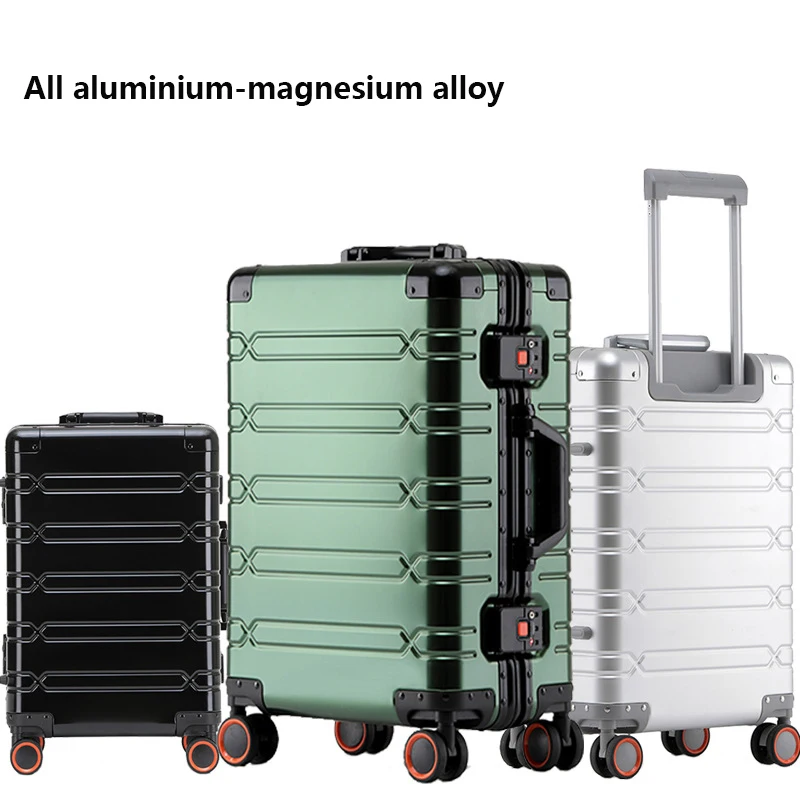 100% Aluminium Magnesium Alloy Suitcase TSA Lock 20Inch Boarding Box Fashion Metal Ladies Trolley Case Men\'s Business 29“Luggage