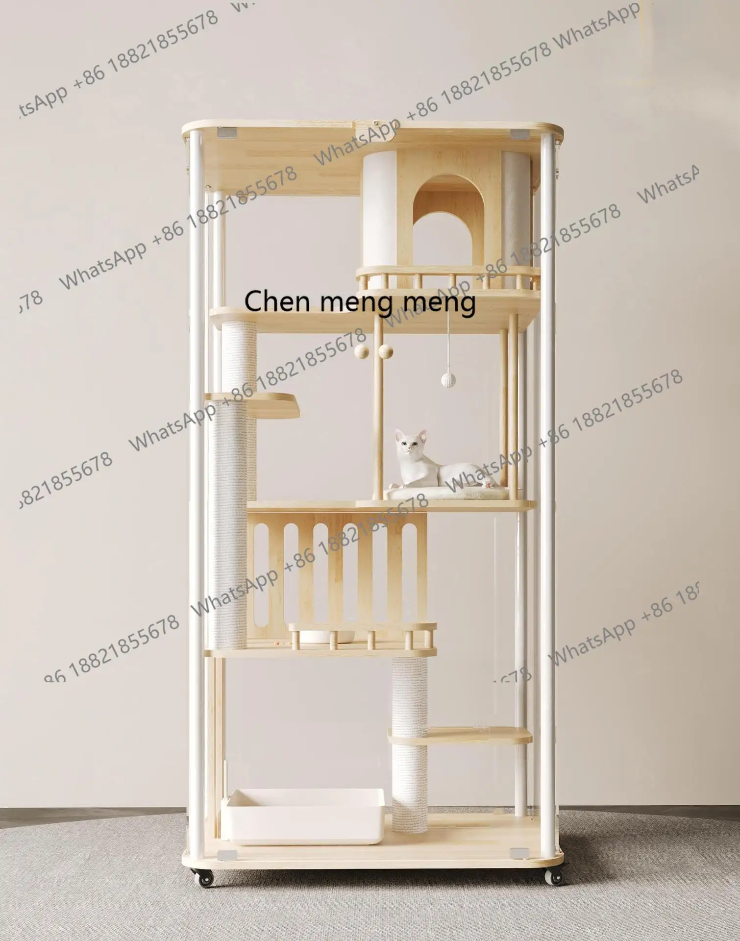 

Luxury cat villa panoramic tempered glass ultra-white glass cat nest movable interior