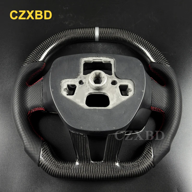 Fit For Ford KUGA 2017 Flat Shape Glossy Real Carbon Fiber Steering Wheel High Quality Leather Customized