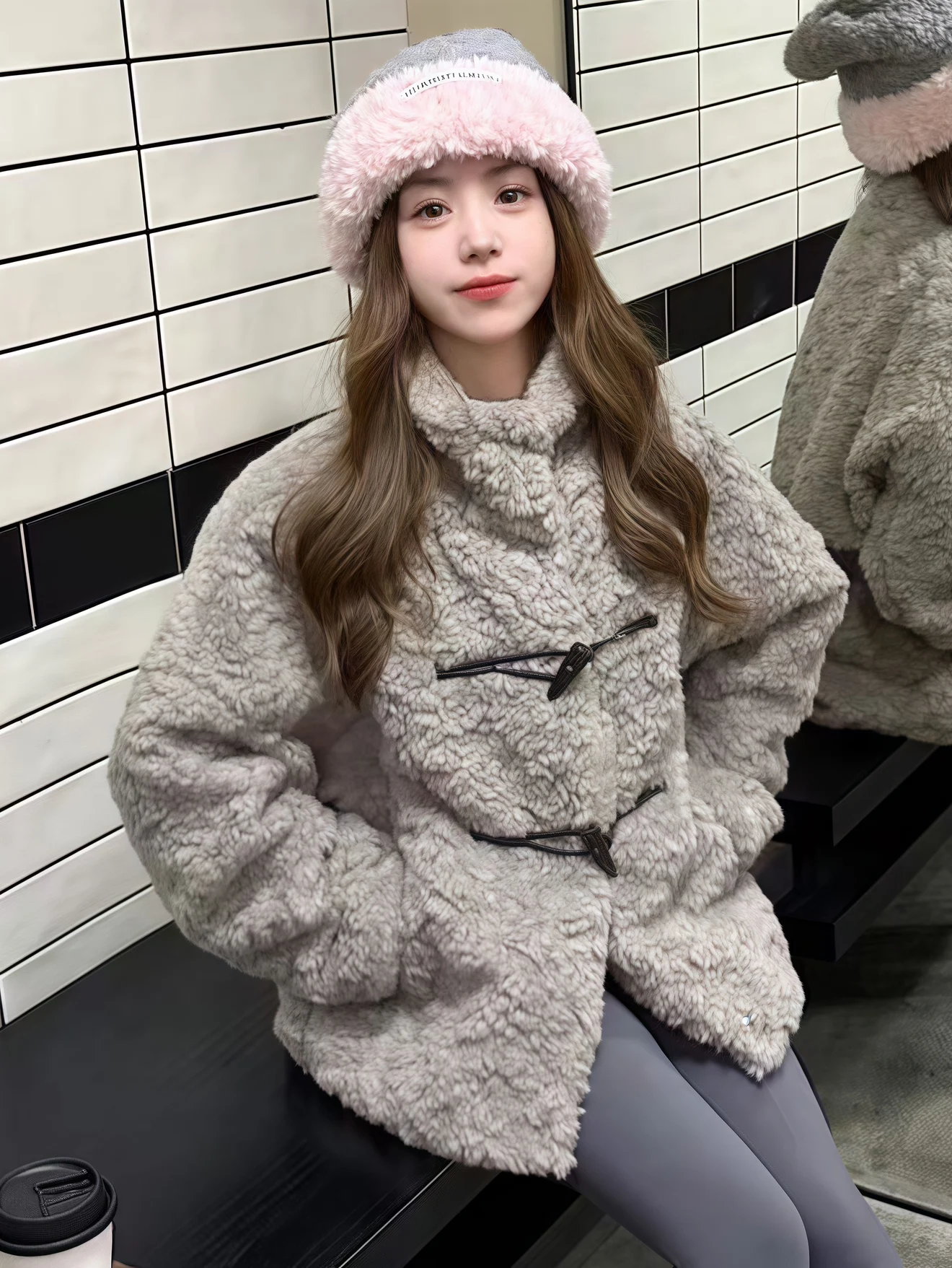 ay Cappotto di pelliccia con colletto alla coreana retrò da donna abbottonato allentato ecologico caldo top lungo Sve colore puro coreano Sle