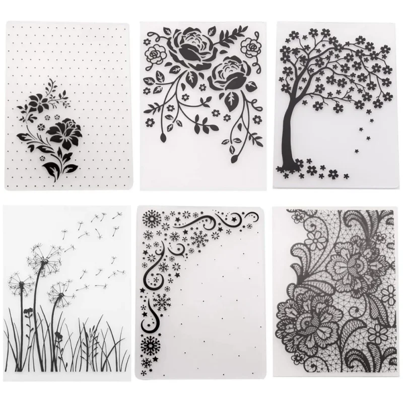 

6Pcs Flower Snowflake Plastic Embossing Folder DIY Craft Molds Stamp Stencils Scrapbook Paper Cards Photo Album Making Tools