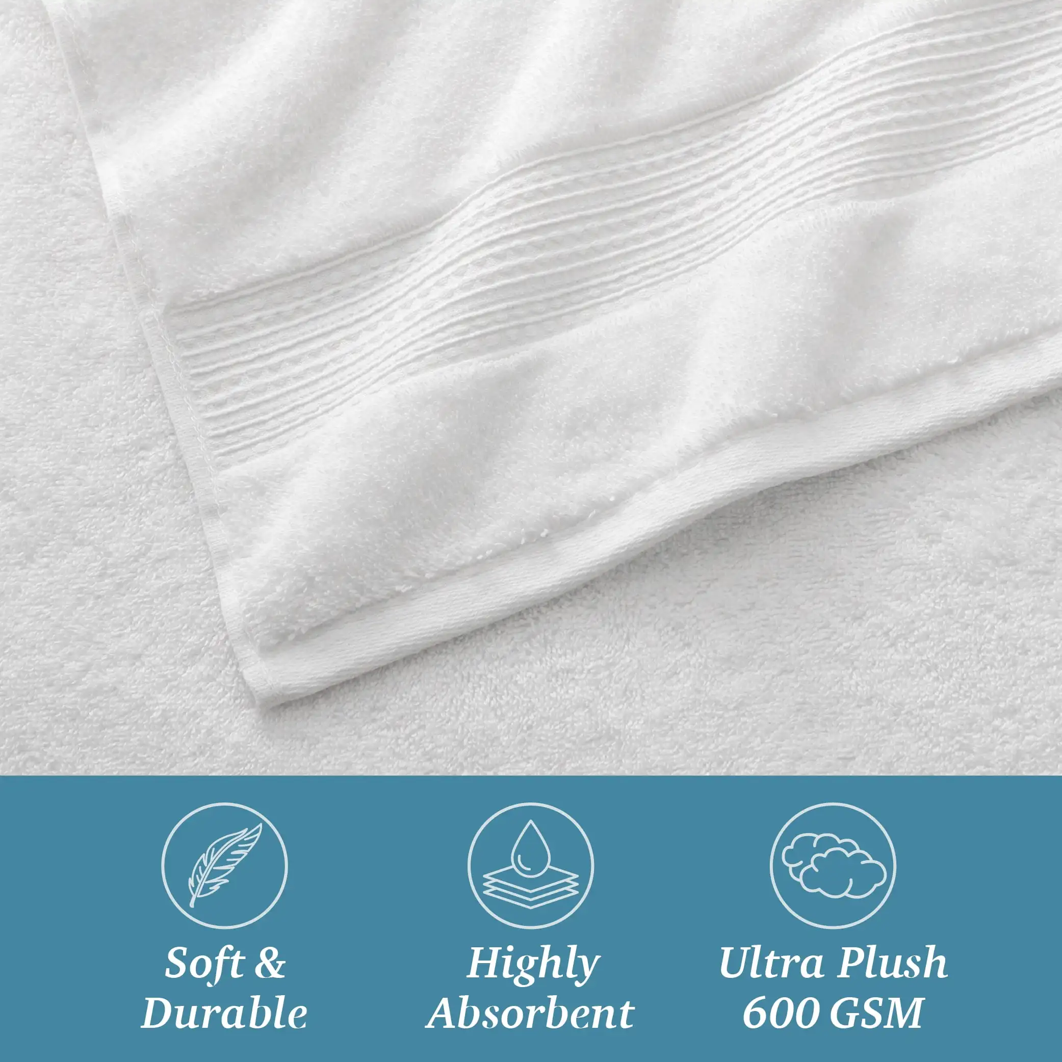 100% Cotton 2 Piece Ultra Soft Twist Solid Bath Towels Set White 600 Gsm 30in X 54in Highly Absorbent Bathroom Towels