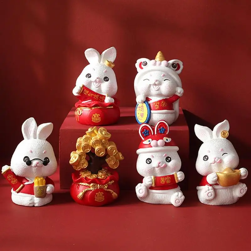 2023 Chinese New Year Decoration Miniature Rabbit Figures Resin Chinese Zodiac Year Rabbit Ornament Fairy Garden Decoration