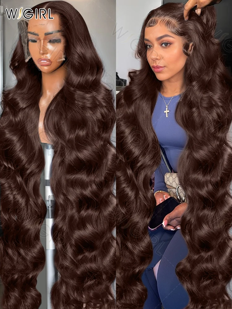 Wigirl 30 36 Inch Chocolate Brown Body Wave 13x6 HD Lace Front Human Hair Wigs For Women 200%  Colored 13x4 Lace Frontal Wig