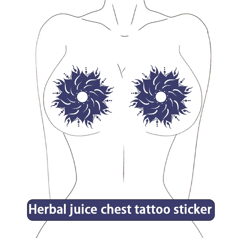 Sexy female breast tattoo stickers, herbal juice, waterproof and sweatproof, realistic stickers, couple's game flower pattern