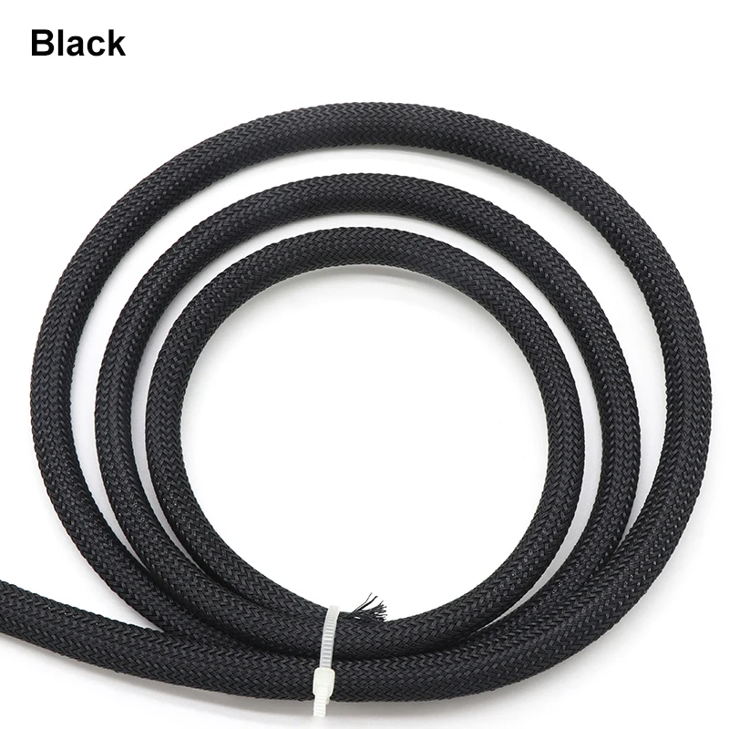 Black PET Braided Cable Sleeve 2/4/6/8/10/12/14/16/20/30 - 60mm Expandable High Density Insulated Cables Protection Wrap Sheath