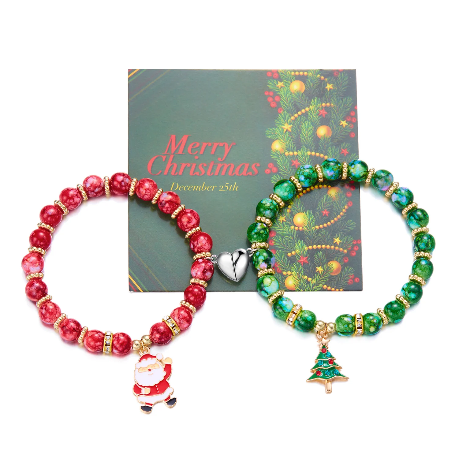 New Trend Christmas Couple Bracelets for Women Men Handmade Beaded Santa Claus Xmas Tree Bracelet Lovers Friendship Jewelry Gift