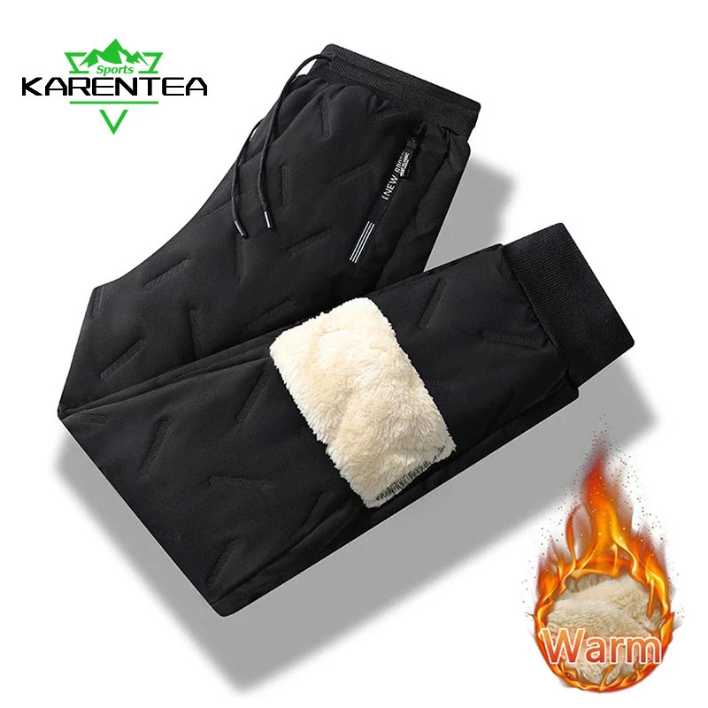 Karentea Running Pant Cashmere Thicken Fleece Sweatpants Men Joggers  Cotton Warm Pants Male Waterproof Thermal Trousers 7XL