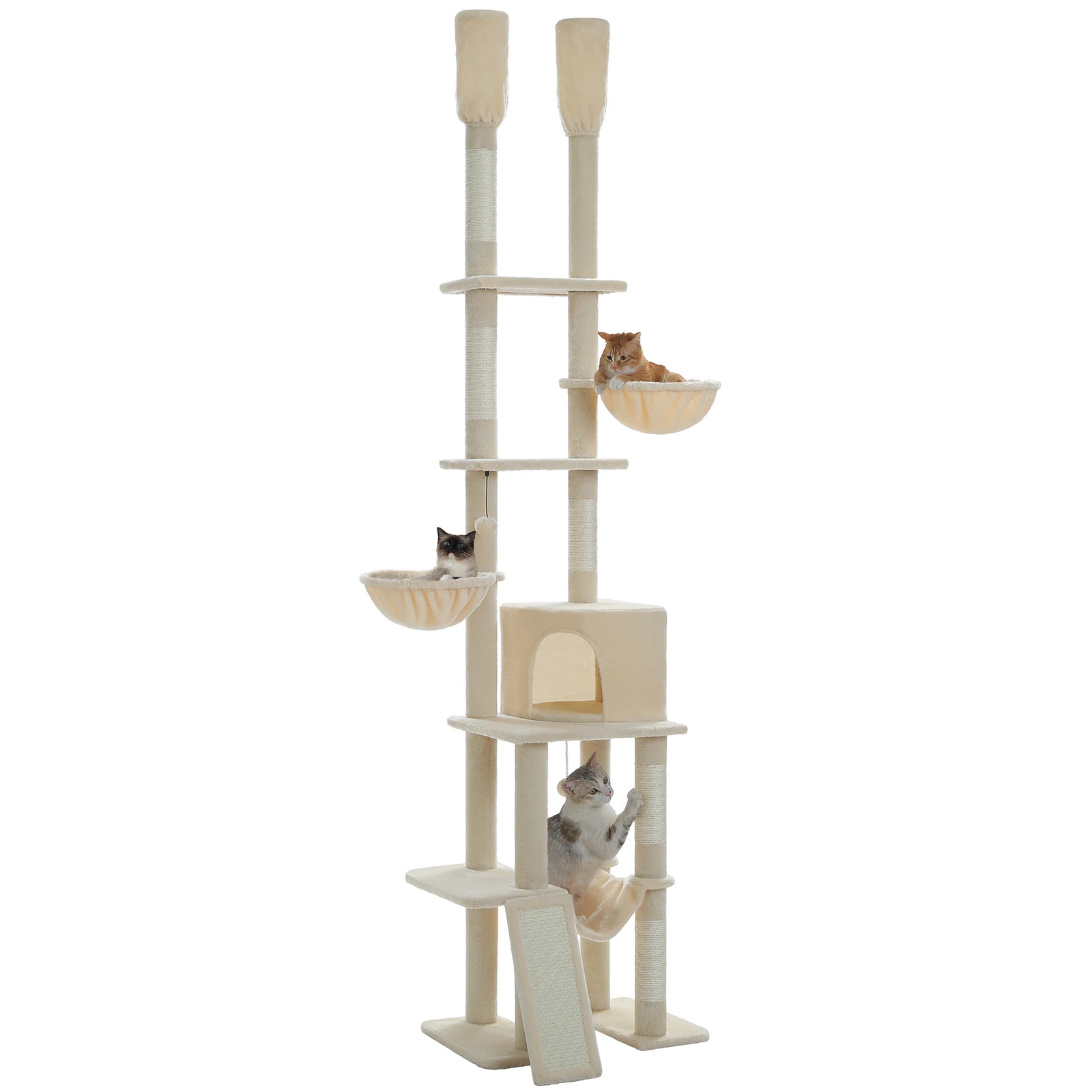 Cactus Krabpaal Kattentoren van vloer tot plafond 7-laags kattenklimboom met gezellige hangmatten en condos's 5 platforms Krabpalen