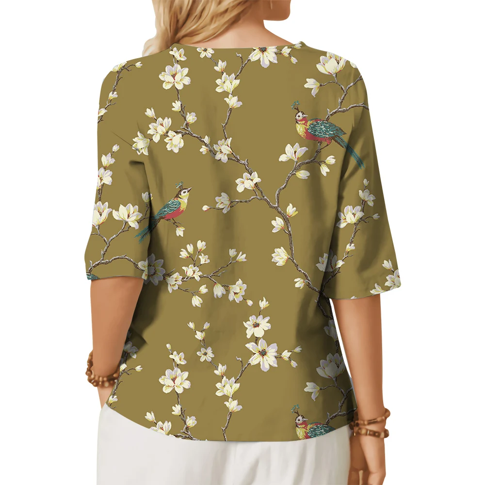 CLOOCL Floral Shirts Women Blouses Mid Sleeve Shirts with Buttons Elegant Magnolia Flower 3D Printed Ladies Casual Tops