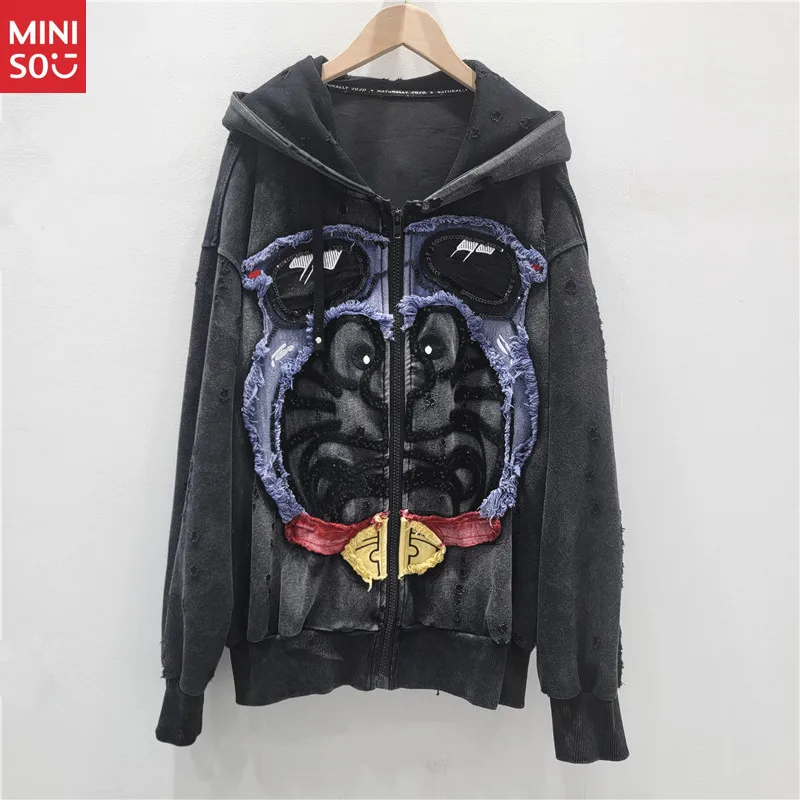 

Miniso 2025 Autumn Korean Style Hoodie, Loose Fit Casual Denim Jacket Women's Top