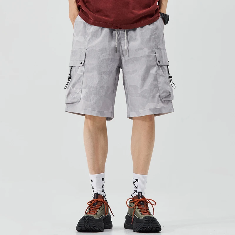 メンズ カジュアル カーゴ ジム ランニング トレーニング アスレチック ショーツ 夏 アイスシルク ウエストゴム 軽量 速乾性 アウトドア ワークショーツ