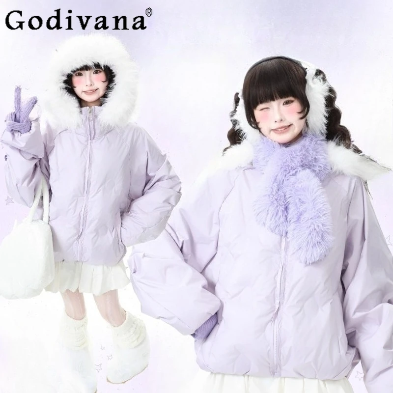 

Куртка Лолиты в японском стиле для женщин, зимние парки с длинными рукавами, фиолетовые, черные, пальто, женские уличные милые парки