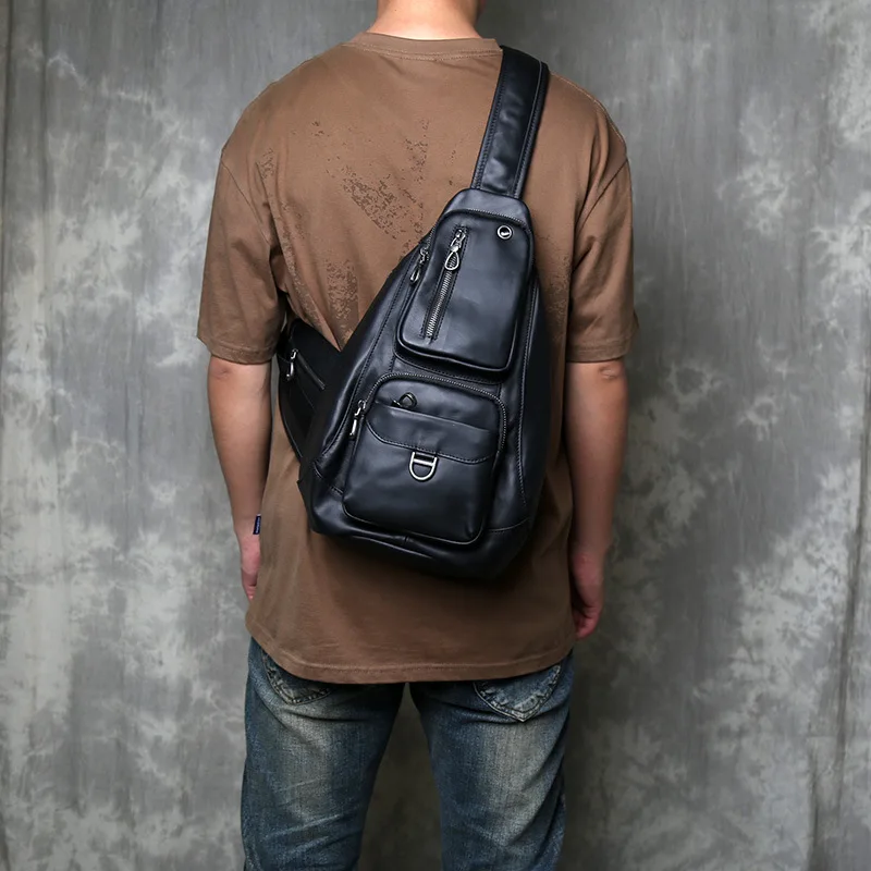 Tactical-Grade Top-Grain Leather Mens Messenger Bag Anti-Theft Crossbody Sling Pack Multi-Compartment Business Travel