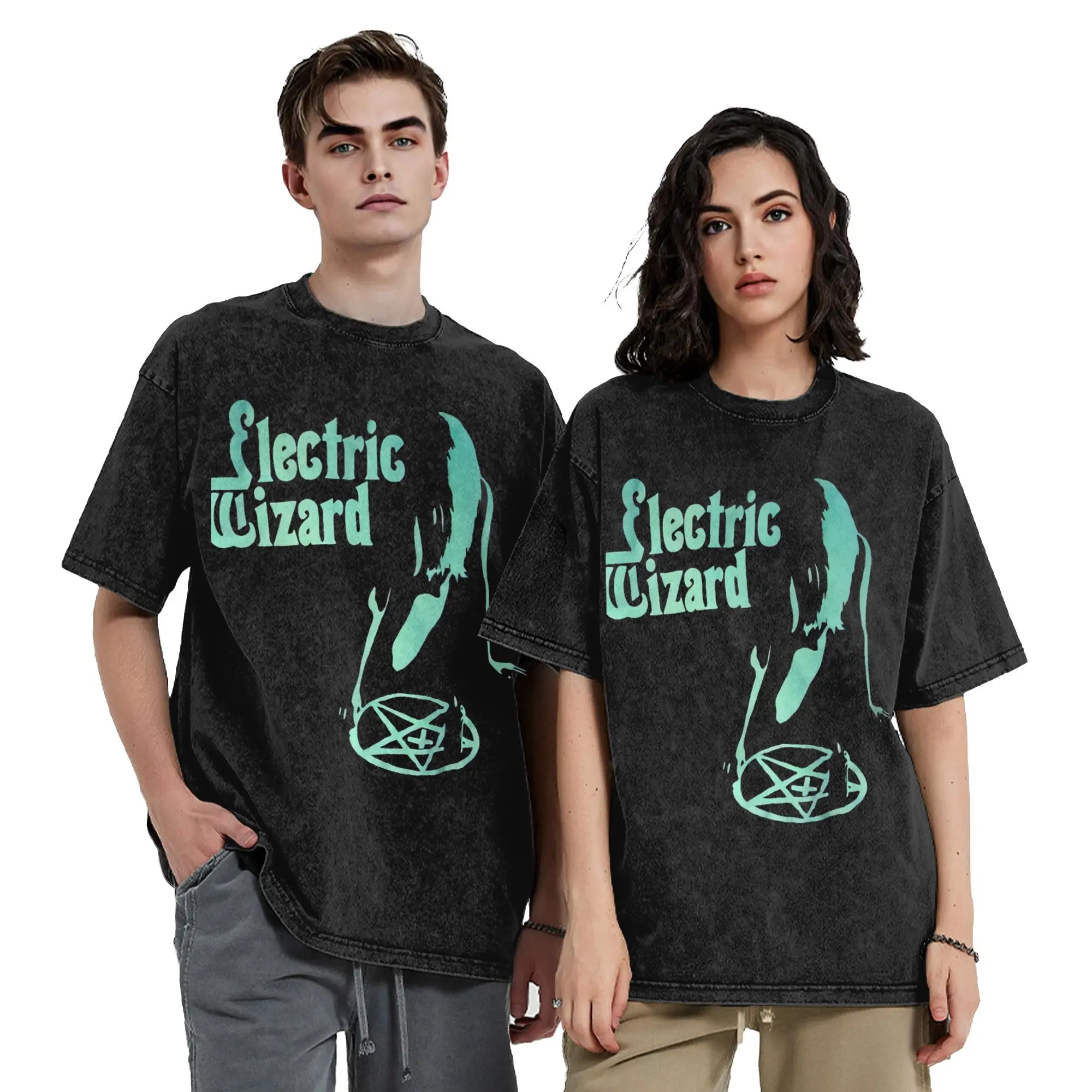 Washed T Shirt Electric Wizards Metal Album Hip Hop Fashion T-Shirt Street Streetwear Short Sleeve Tops Tee Shirt for Men Women