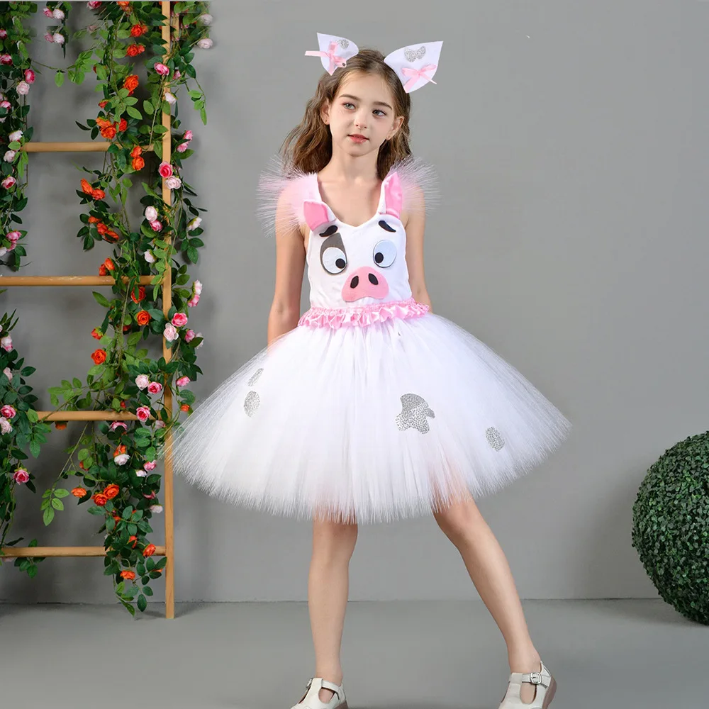 Kids Cartoon Pig Costume for Girls Birthday Party Tulle Tutu Dress Outfit Toddler Girl Halloween Fancy Dress Up Clothes