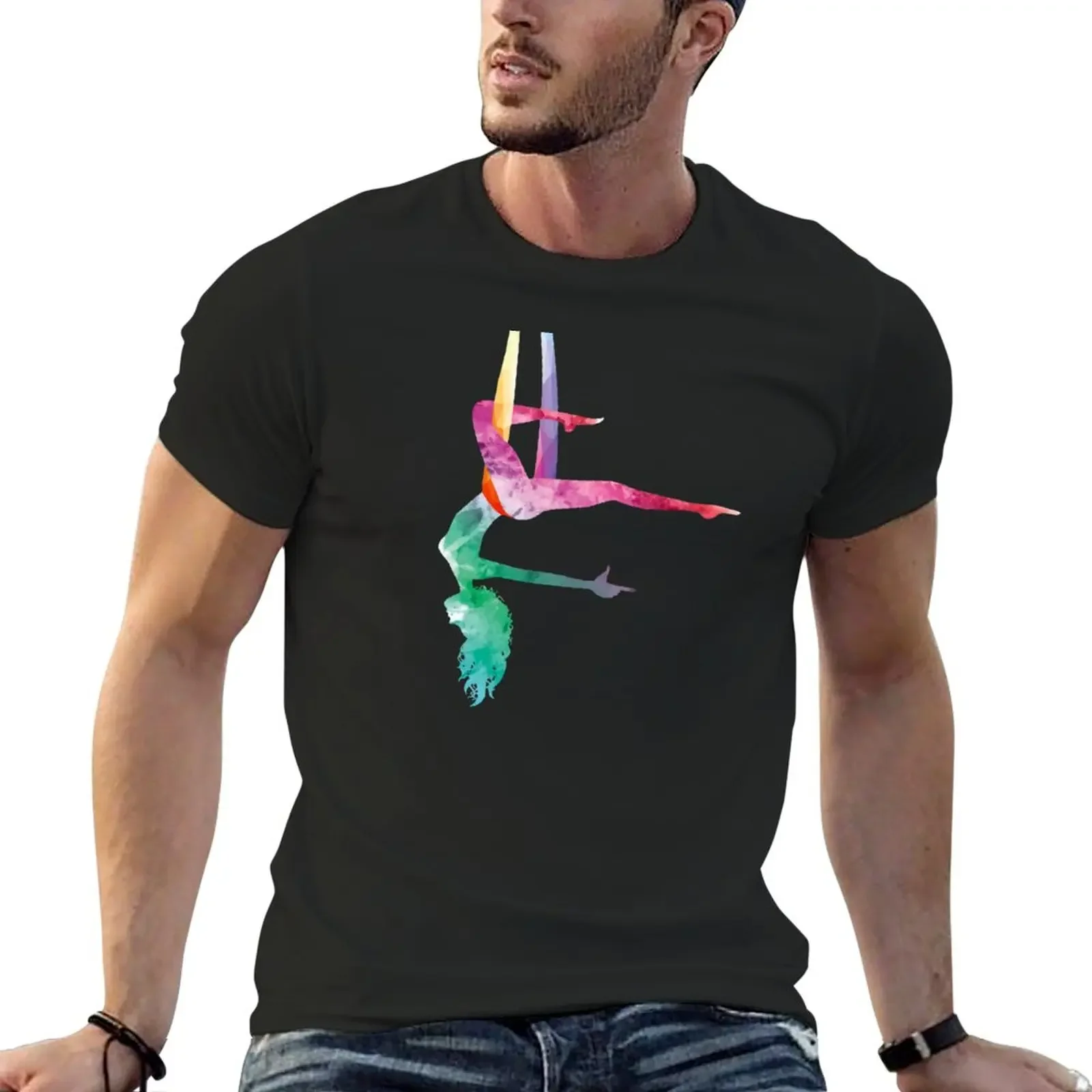 Aerial Yoga Acrobatic Sport Aerialist Gymnastics Watercolor Workout T-Shirt oversized oversizeds mens t shirt