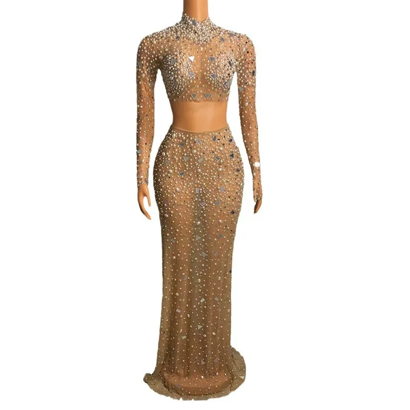 عرض فستان لؤلؤي لامع فاخر طويل للسيدات فستان زفاف أنيق من Vestidos Juveniles أنيق Para Fiesta Vestidos Fiesta De Lujo