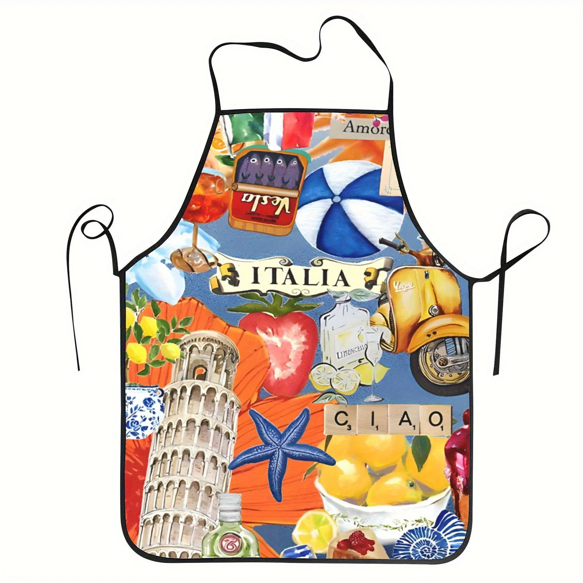 Themed Apron for Men & Women Chef Apron with Vibrant Italian Symbols Cooking, Baking, Painting, Gardening